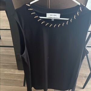 Jones Studio Black Sleeveless Tank with Gold Embellished Neckline